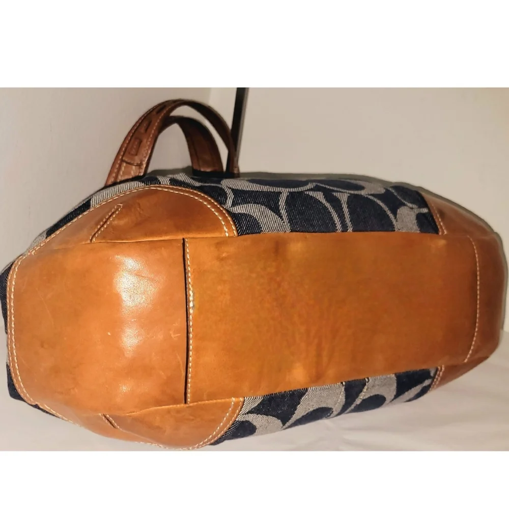 Coach Ergo Tattersall Leather & Signature Denim Satchel - Picture 5 of 9